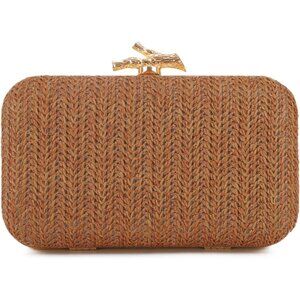 Womens Brown Formal Evening Straw Clutch Purses for Wedding Party